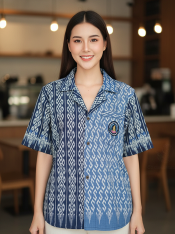 ออกแบบเสื้อทีมผ้าไทย รับผลิตเสื้อทีมผ้าไทย ทรงฮาวาย ด้านหน้า