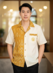ออกแบบเสื้อทีมผ้าไทย รับผลิตเสื้อทีมผ้าไทย ทรงฮาวาย ด้านหน้า