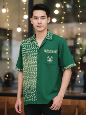 ออกแบบเสื้อทีมผ้าไทย รับผลิตเสื้อทีมผ้าไทย ทรงฮาวาย ด้านหน้า