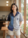 ออกแบบเสื้อทีมผ้าไทย รับผลิตเสื้อทีมผ้าไทย ทรงฮาวาย ด้านหน้า