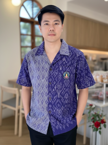 ออกแบบเสื้อทีมผ้าไทย รับผลิตเสื้อทีมผ้าไทย ทรงฮาวาย ด้านหน้า