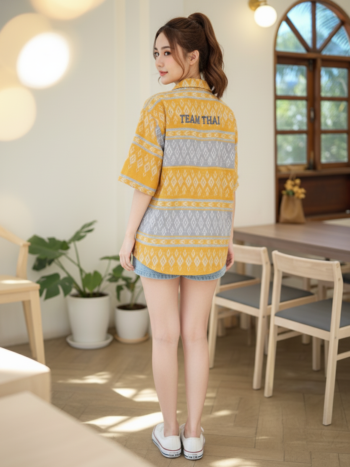 เสื้อทีมผ้าไทย ลายมัดหมี่ ด้านหลัง