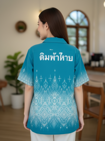 เสื้อทีมผ้าไทย ลายมัดหมี่ ด้านหลัง