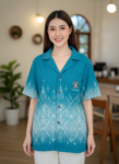 ออกแบบเสื้อทีมผ้าไทย รับผลิตเสื้อทีมผ้าไทย ทรงฮาวาย ด้านหน้า