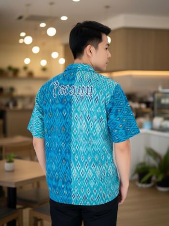 เสื้อทีมผ้าไทย ลายมัดหมี่ ด้านหลัง