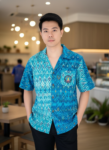 ออกแบบเสื้อทีมผ้าไทย รับผลิตเสื้อทีมผ้าไทย ทรงฮาวาย ด้านหน้า