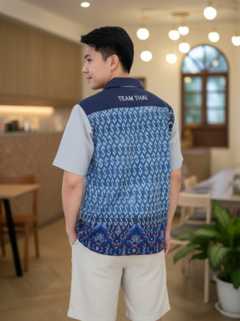 เสื้อทีมผ้าไทย ลายมัดหมี่ ด้านหลัง