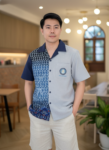 ออกแบบเสื้อทีมผ้าไทย รับผลิตเสื้อทีมผ้าไทย ทรงฮาวาย ด้านหน้า