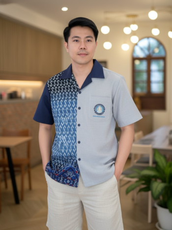 ออกแบบเสื้อทีมผ้าไทย รับผลิตเสื้อทีมผ้าไทย ทรงฮาวาย ด้านหน้า
