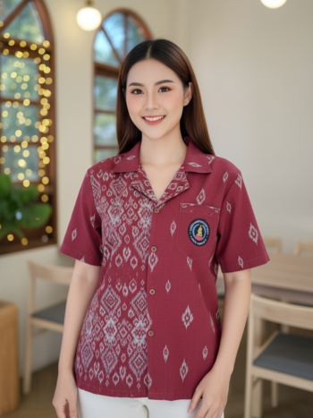 ออกแบบเสื้อทีมผ้าไทย รับผลิตเสื้อทีมผ้าไทย ทรงฮาวาย ด้านหน้า