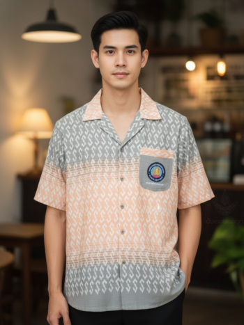 ออกแบบเสื้อทีมผ้าไทย รับผลิตเสื้อทีมผ้าไทย ทรงฮาวาย ด้านหน้า