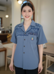 ออกแบบเสื้อทีมผ้าไทย รับผลิตเสื้อทีมผ้าไทย ทรงฮาวาย ด้านหน้า