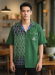ออกแบบเสื้อทีมผ้าไทย รับผลิตเสื้อทีมผ้าไทย ทรงฮาวาย ด้านหน้า