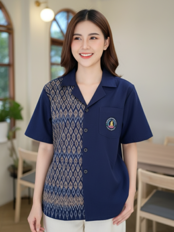 ออกแบบเสื้อทีมผ้าไทย รับผลิตเสื้อทีมผ้าไทย ทรงฮาวาย ด้านหน้า
