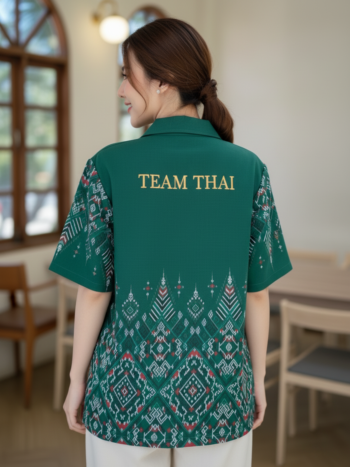 เสื้อทีมผ้าไทย ลายมัดหมี่ ด้านหลัง