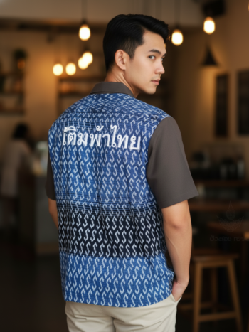 เสื้อทีมผ้าไทย ลายมัดหมี่ ด้านหลัง