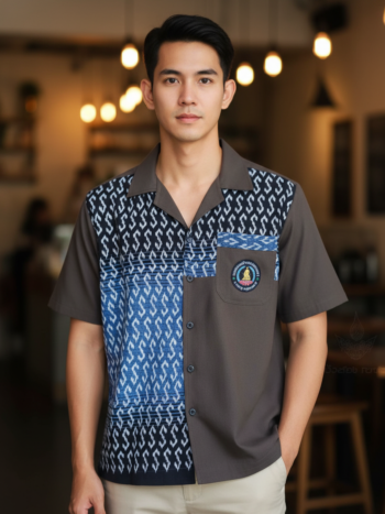 ออกแบบเสื้อทีมผ้าไทย รับผลิตเสื้อทีมผ้าไทย ทรงฮาวาย ด้านหน้า