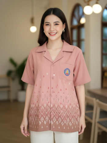 ออกแบบเสื้อทีมผ้าไทย รับผลิตเสื้อทีมผ้าไทย ทรงฮาวาย ด้านหน้า