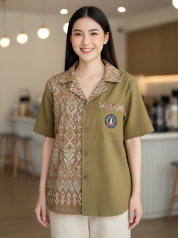 ออกแบบเสื้อทีมผ้าไทย รับผลิตเสื้อทีมผ้าไทย ทรงฮาวาย ด้านหน้า