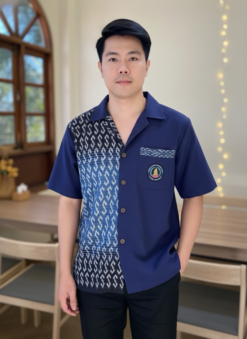 ออกแบบเสื้อทีมผ้าไทย รับผลิตเสื้อทีมผ้าไทย ทรงฮาวาย ด้านหน้า ออกแบบเสื้อทีมผ้าไทย รับผลิตเสื้อทีมผ้าไทย ทรงฮาวาย ด้านหน้า