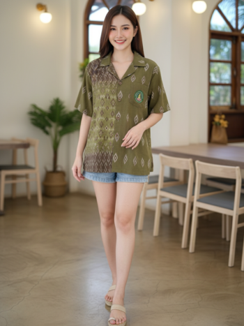 ออกแบบเสื้อทีมผ้าไทย รับผลิตเสื้อทีมผ้าไทย ทรงฮาวาย ด้านหน้า