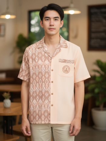 ออกแบบเสื้อทีมผ้าไทย รับผลิตเสื้อทีมผ้าไทย ทรงฮาวาย ด้านหน้า