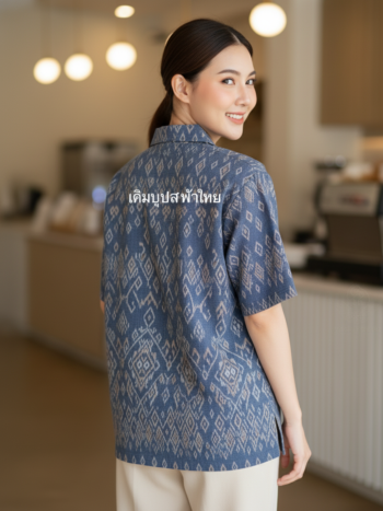 เสื้อทีมผ้าไทย ลายมัดหมี่ ด้านหลัง
