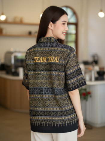 เสื้อทีมผ้าไทย ลายมัดหมี่ ด้านหลัง