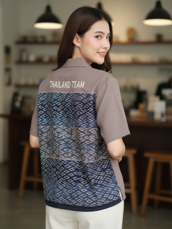 เสื้อทีมผ้าไทย ลายมัดหมี่ ด้านหลัง