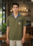 ออกแบบเสื้อทีมผ้าไทย รับผลิตเสื้อทีมผ้าไทย ทรงฮาวาย ด้านหน้า