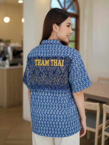 เสื้อทีมผ้าไทย ลายมัดหมี่ ด้านหลัง