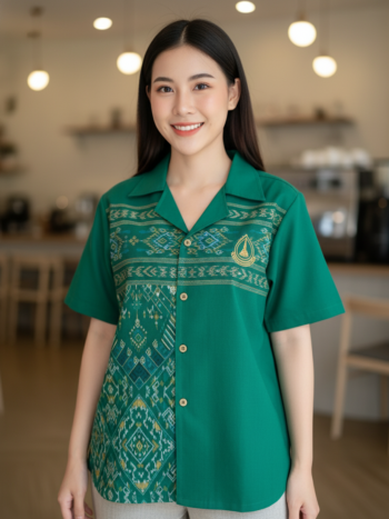 ออกแบบเสื้อทีมผ้าไทย รับผลิตเสื้อทีมผ้าไทย ทรงฮาวาย ด้านหน้า