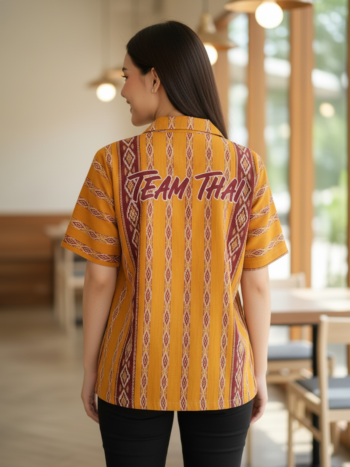 เสื้อทีมผ้าไทย ลายมัดหมี่ ด้านหลัง