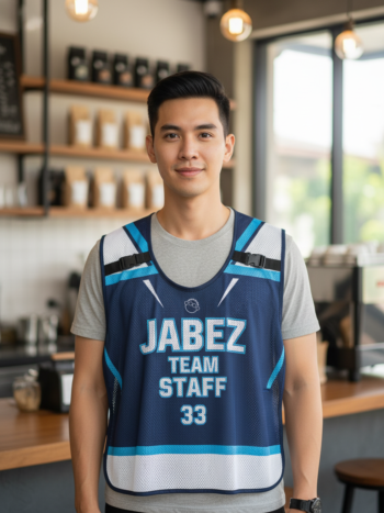 ออกแบบเสื้อกั๊ก รับผลิตเสื้อกั๊ก JABEZ ด้านหน้า