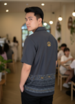 ออกแบบเสื้อทีมผ้าไทย รับผลิตเสื้อทีมผ้าไทย ทรงฮาวาย ด้านหน้า