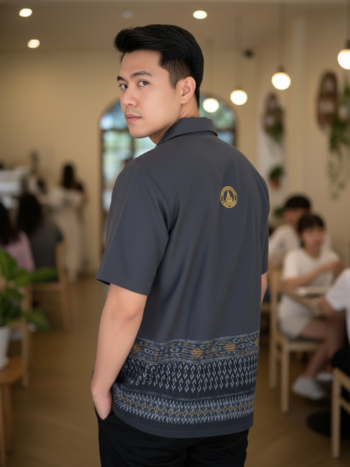เสื้อทีมผ้าไทย ลายมัดหมี่ ด้านหลัง