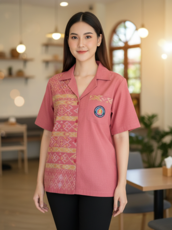 ออกแบบเสื้อทีมผ้าไทย รับผลิตเสื้อทีมผ้าไทย ทรงฮาวาย ด้านหน้า