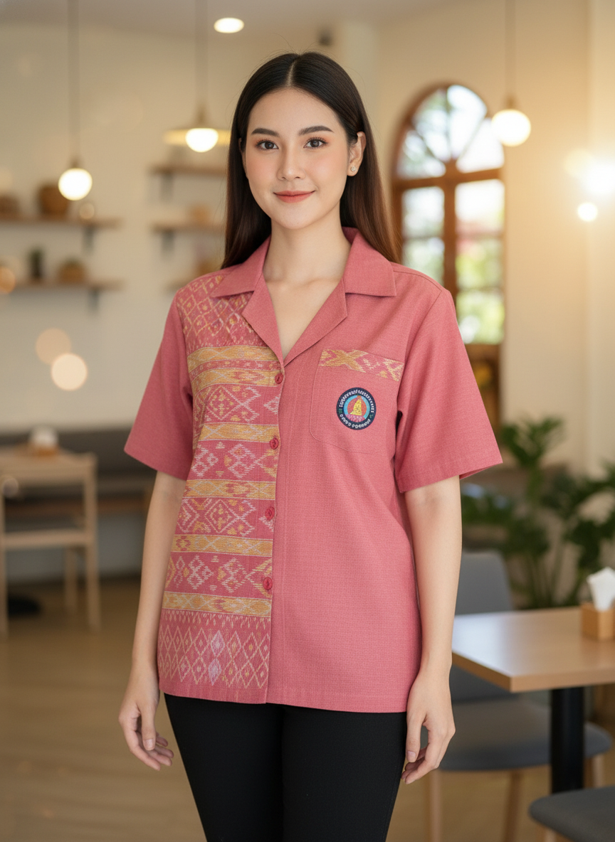 ออกแบบเสื้อทีมผ้าไทย รับผลิตเสื้อทีมผ้าไทย ทรงฮาวาย ด้านหน้า ออกแบบเสื้อทีมผ้าไทย รับผลิตเสื้อทีมผ้าไทย ทรงฮาวาย ด้านหน้า