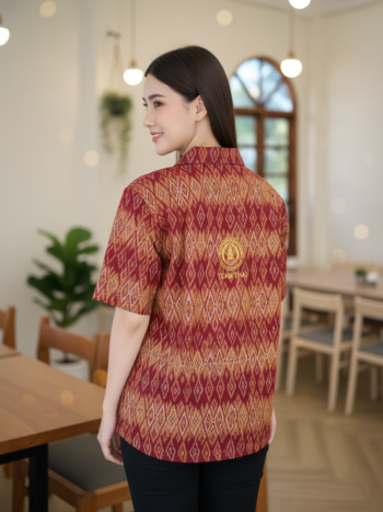 เสื้อทีมผ้าไทย ลายมัดหมี่ ด้านหลัง
