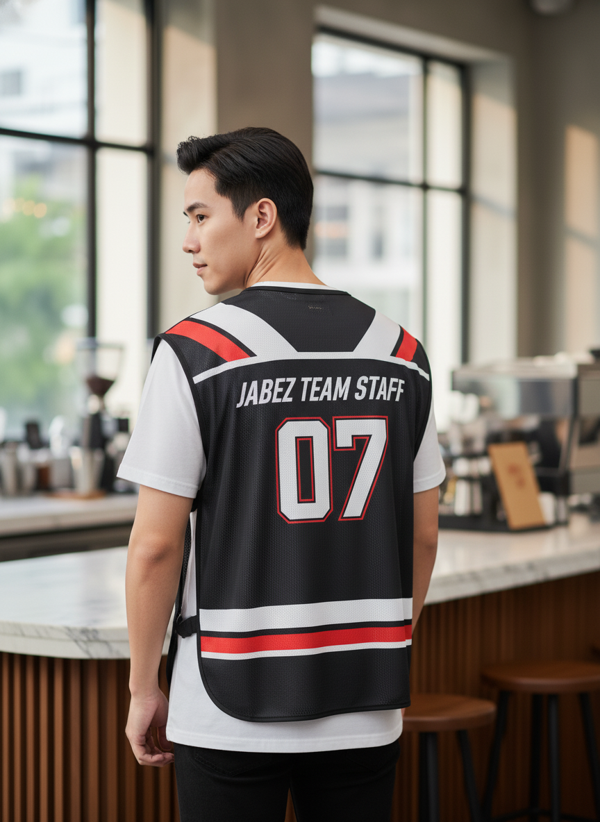 เสื้อกั๊กทีม JABEZ ลายด้านหลัง เสื้อกั๊กทีม JABEZ ลายด้านหลัง