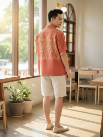 เสื้อทีมผ้าไทย ลายมัดหมี่ ด้านหลัง