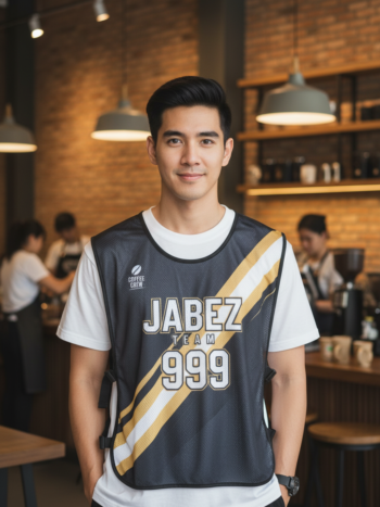 ออกแบบเสื้อกั๊ก รับผลิตเสื้อกั๊ก JABEZ ด้านหน้า