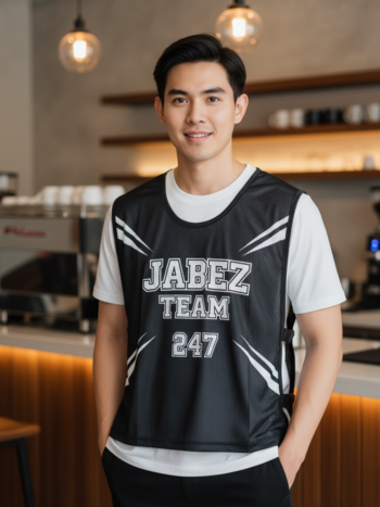ออกแบบเสื้อกั๊ก รับผลิตเสื้อกั๊ก JABEZ ด้านหน้า