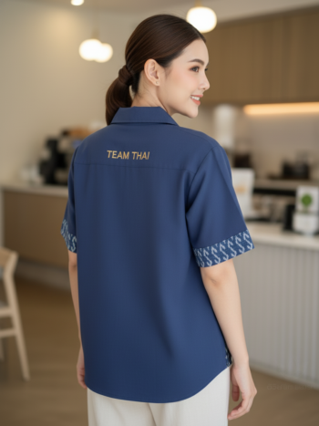 เสื้อทีมผ้าไทย ลายมัดหมี่ ด้านหลัง
