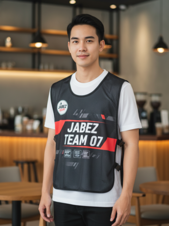 ออกแบบเสื้อกั๊ก รับผลิตเสื้อกั๊ก JABEZ ด้านหน้า