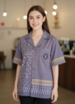 ออกแบบเสื้อทีมผ้าไทย รับผลิตเสื้อทีมผ้าไทย ทรงฮาวาย ด้านหน้า
