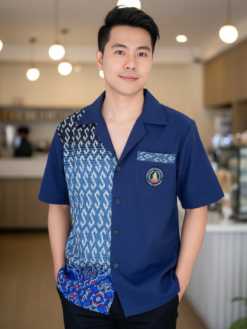 ออกแบบเสื้อทีมผ้าไทย รับผลิตเสื้อทีมผ้าไทย ทรงฮาวาย ด้านหน้า