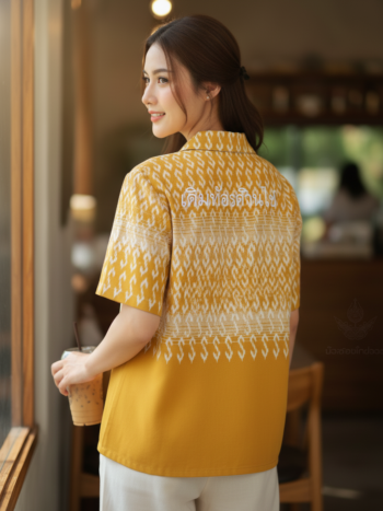 เสื้อทีมผ้าไทย ลายมัดหมี่ ด้านหลัง