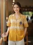 ออกแบบเสื้อทีมผ้าไทย รับผลิตเสื้อทีมผ้าไทย ทรงฮาวาย ด้านหน้า