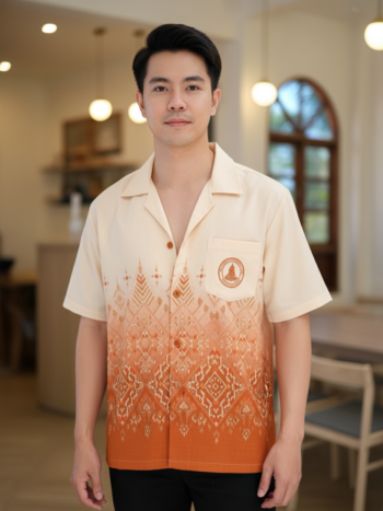 ออกแบบเสื้อทีมผ้าไทย รับผลิตเสื้อทีมผ้าไทย ทรงฮาวาย ด้านหน้า